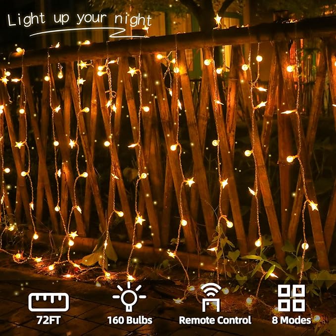 Crystal Globe & Star String Lights Plug in - 72 FT 160 LED Star Fairy String - Image 6