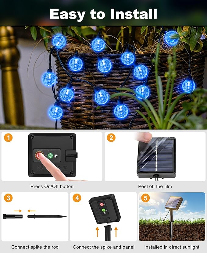 btfarm 2 Pack Solar String Lights Outdoor Waterproof, Total 98 FT 100 LED Solar - Image 6