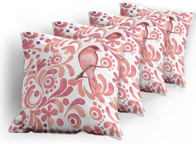 Ambesonne Watercolor Throw Pillow Cushion Case Pack of 4, Bird on Tree Branch - Image 5