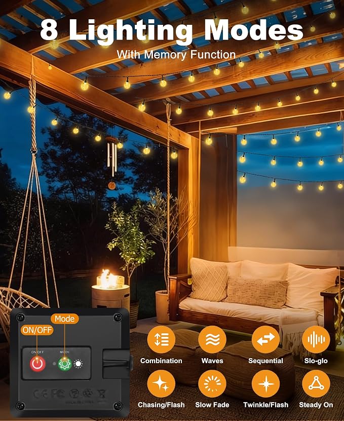 btfarm Solar String Lights Outdoor Waterproof, 50 LED 49 FT Solar Powered Patio - Image 5