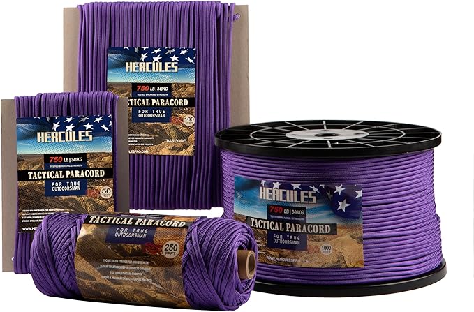 HERCULES 750lb Paracord 4mm 11 Strands Tactical Parachute Cord, Outdoor Gear by HERCULES