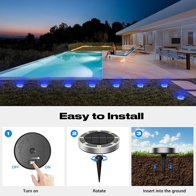 Peasur Solar Ground Lights Outdoor, 12 Pack Flat Solar Powered Disc Lights - Image 4