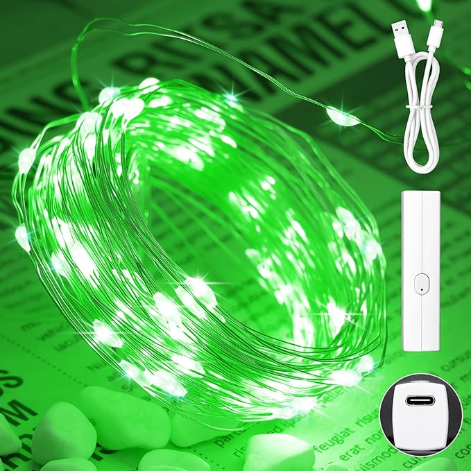 Lakumu Fairy Lights Battery Operated St. Patrick's Day, Rechargeable Copper by Lakumu