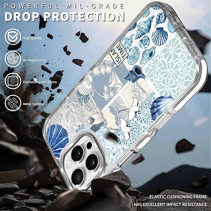 Case for iPhone 16 Pro Max, Sea Life Ocean Waves Seashell Collage Phone Case - Image 5