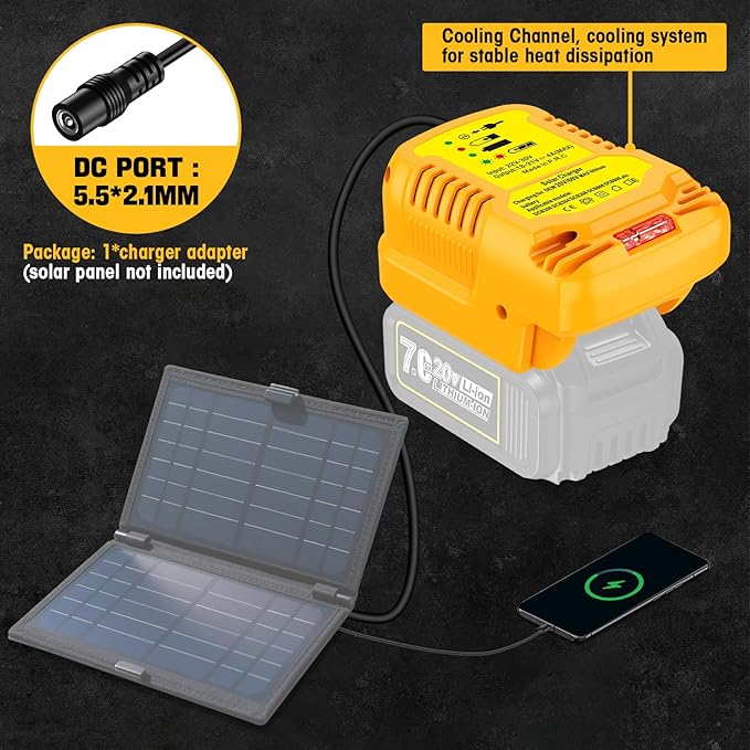 Solar Charger Adapter for Dewalt 20V/60V Battery, Outdoor Work - Image 5