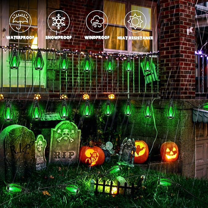 iBaycon Solar Halloween Lights, 27Ft 10 LED Bulbs Flickering Flame String Light - Image 5