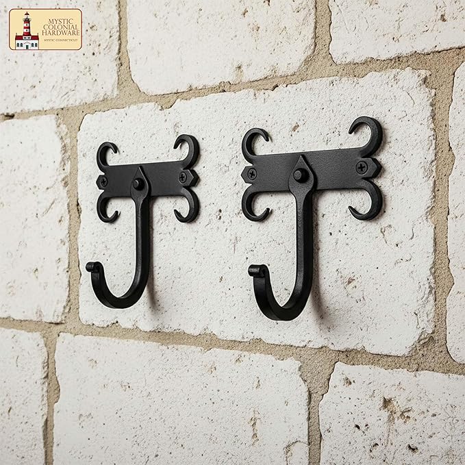 Mystic Colonial Rustic Cast Iron Wall Hooks, Heavy Duty Retro Utility Hooks - Image 8
