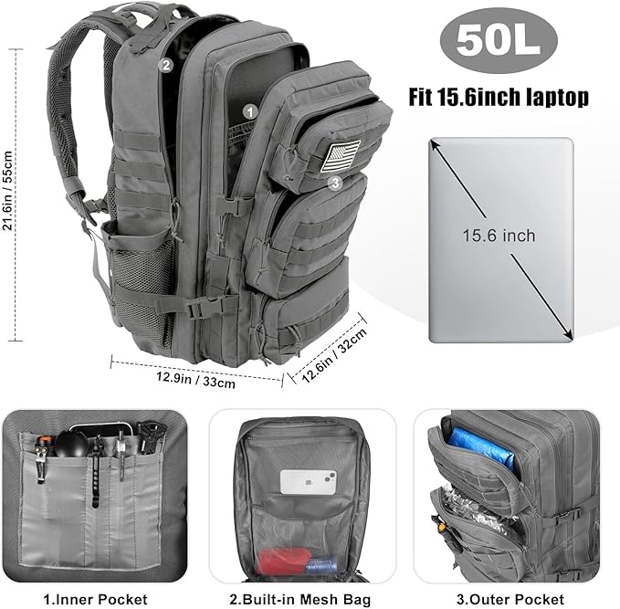Military Tactical Backpack 50L Large Day Backpack - Image 3