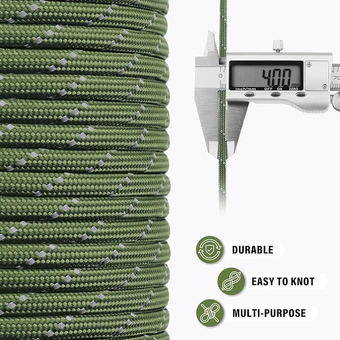 Reflective Paracord Rope 750 lb - 50ft 5/32" Parachute Cord 4MM 12-Strand para - Image 6