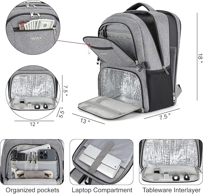 Insulated Lunch Backpack Fit 17" Laptop, Work Backpack - Image 2