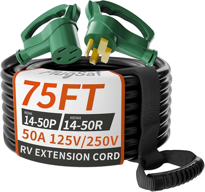 PlugSaf NEMA 14-50P/14-50R 75 FT 40 Amp RV/EV Extension Cord Outdoor by PlugSaf
