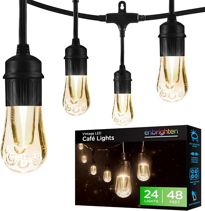Enbrighten LED Outdoor String Lights 48ft Soft Warm White Patio Lights by Enbrighten
