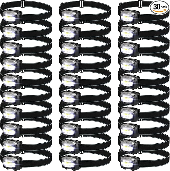 Macarrie 30 Pack LED Headlamps IPX4 Waterproof 3 Modes Headlamp Flashlight by Macarrie
