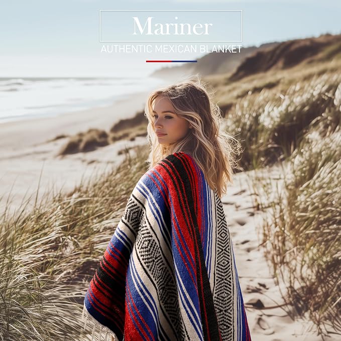 Hydration Nation Authentic Large Handwoven Mexican Striped Throw Blanket - Image 6
