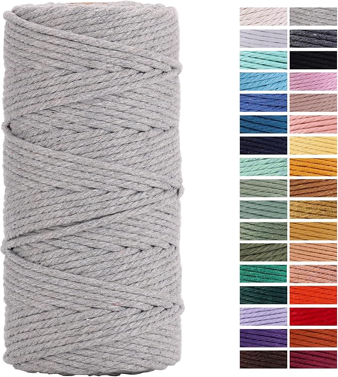Light Grey Macrame Cord 3mm x 109Yards, Colored Cotton Rope Craft Cord Colorful by AestheticDesignforYou