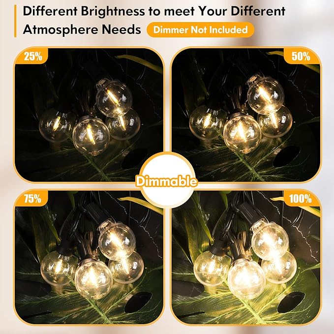 50FT Outdoor String Lights Waterproof, Bright 2700K LED Patio Lights String - Image 4