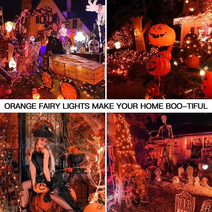 suddus Orange Halloween Fairy Lights Battery Operated, 66ft 200 LED Copper Wire - Image 2