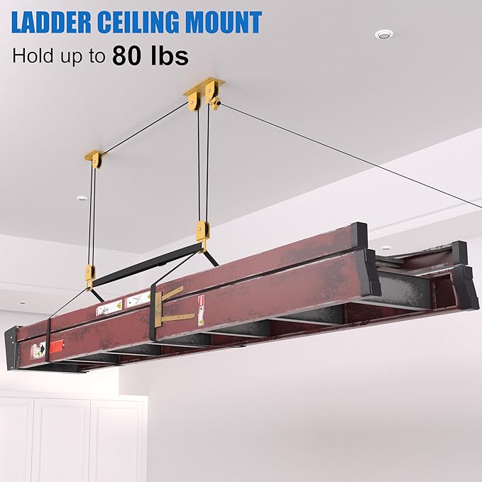 TRUSOON Ladder Storage Pulley Hoist, Self Locking Function Ladder Hanger - Image 2