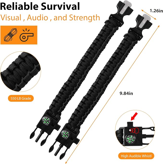 Bracelets, Survival Bracelets for Men Paracord Tactical 5-in-1 Camping Gear Kits - Image 2