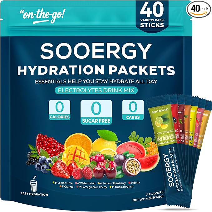 Electrolytes Powder Packets Sugar Free Hydration Packets, 7 Flavors Liquid by Sooergy