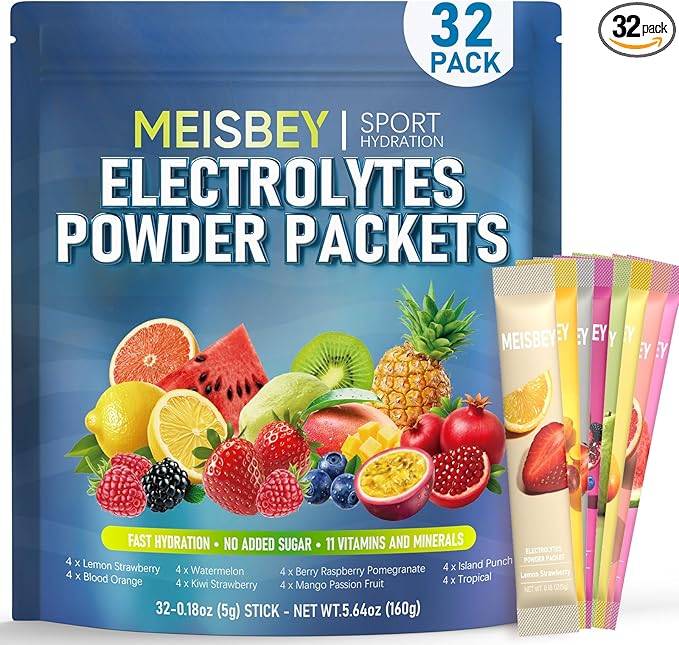 Electrolyte Powder Packets – 32 Sticks Sugar Free Hydration Packets, Liquid by MEISBEY