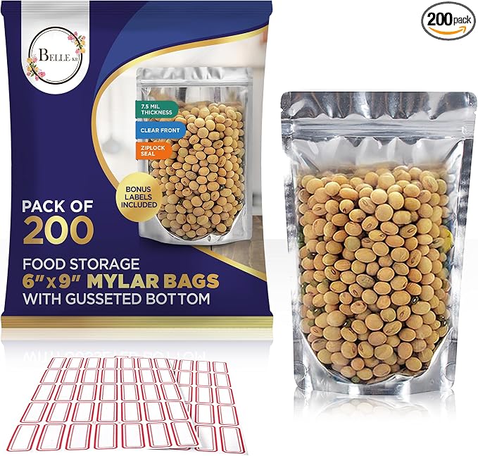 BELLE KR® 6x9 Quart Mylar Bags for Food Storage by BELLEKR