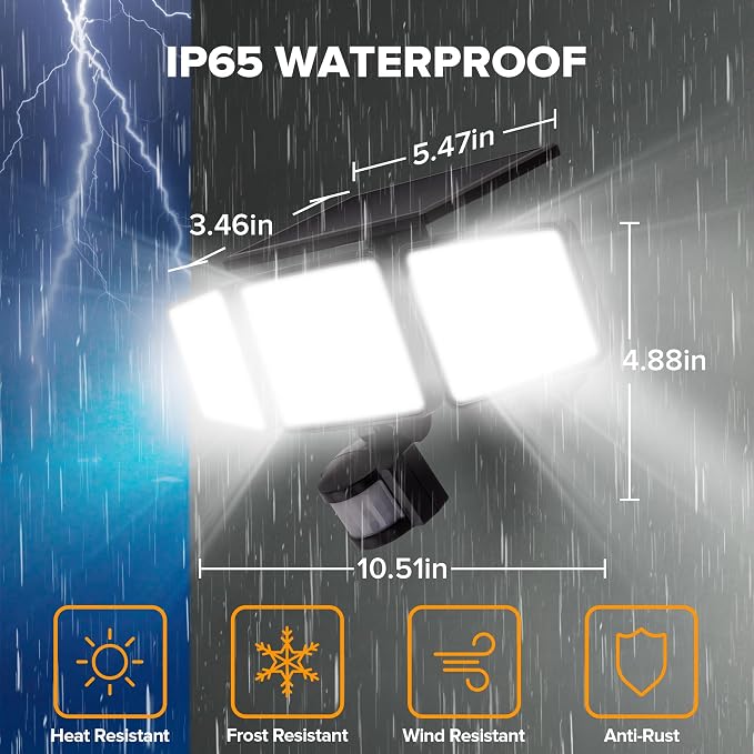 UME Solar Outdoor Lights 302 LED 3000LM, IP65 Waterproof Motion Sensor Outdoor - Image 6