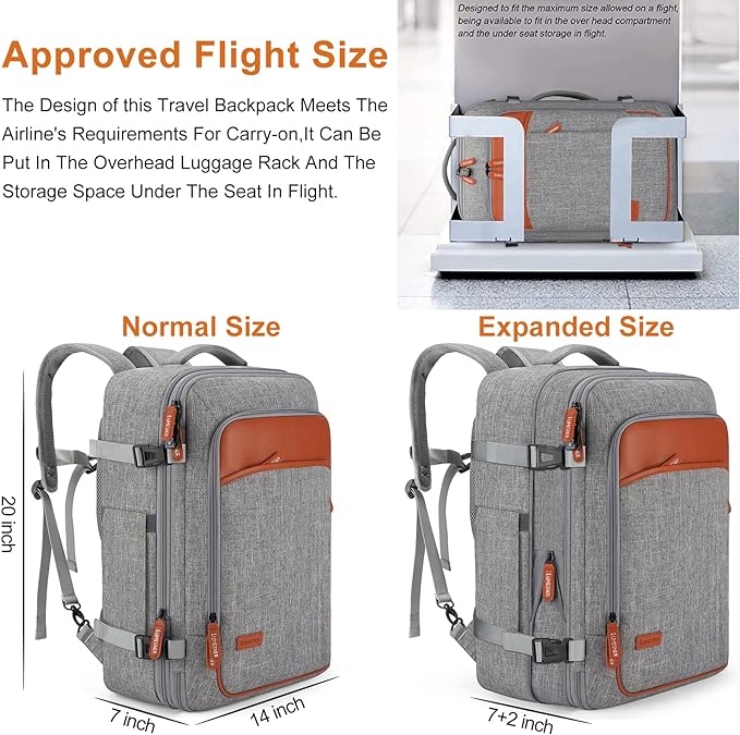 Lumesner Carry on Travel Backpacks, Extra Large 40L Flight Approved Bag - Image 2