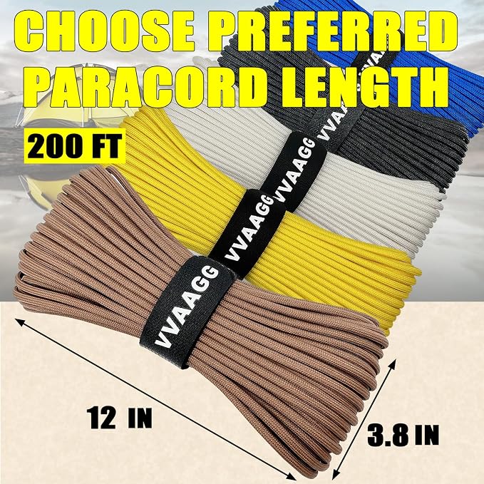 VVAAGG 1000 Tan Paracord100FT Utility Parachute Cord 4mm Nylon String12 Strand - Image 4