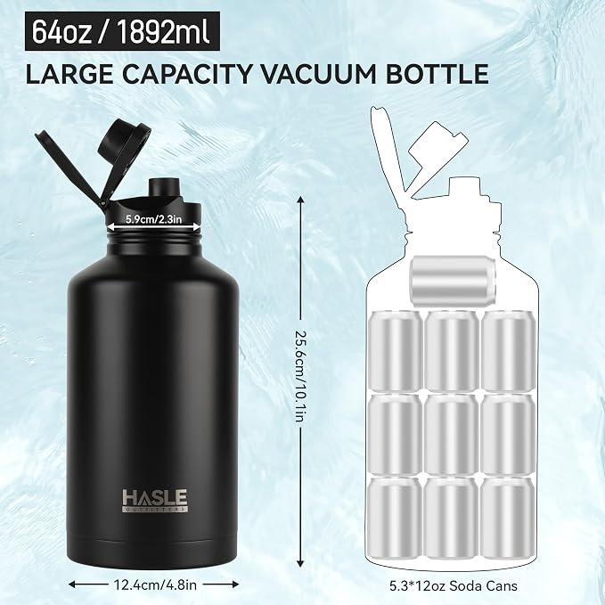 HASLE OUTFITTERS Half Gallon Insulated Water Bottles 64 oz, Stainless Steel - Image 3