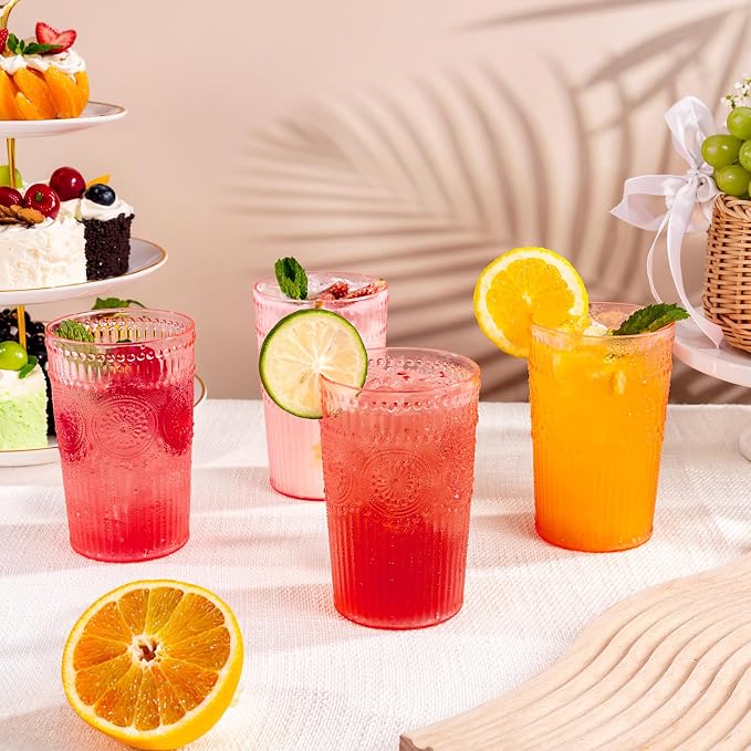 Ciaell 12 Pack Romantic Plastic Water Glasses - 14 Oz Pink Vintage Drinking - Image 5