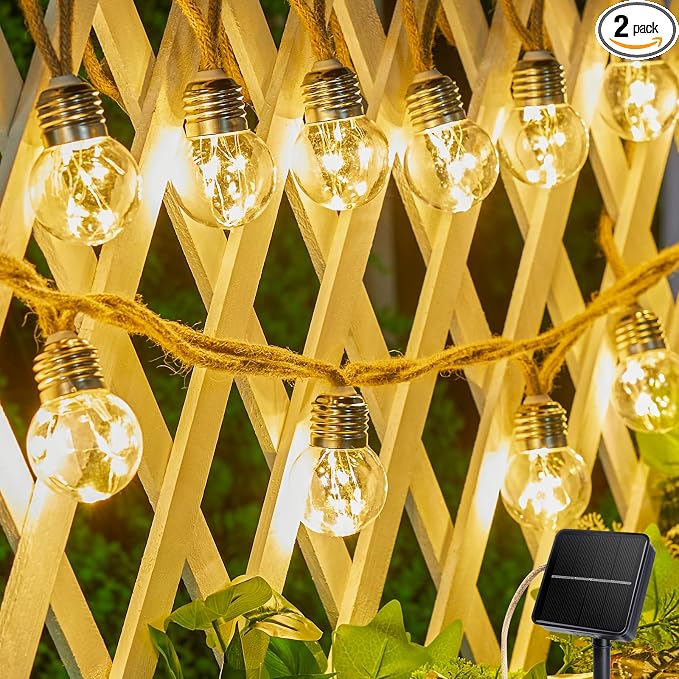 Brightown Solar String Lights Outdoor, 2 Pack 30Ft Vintage Hemp Rope Patio by Brightown