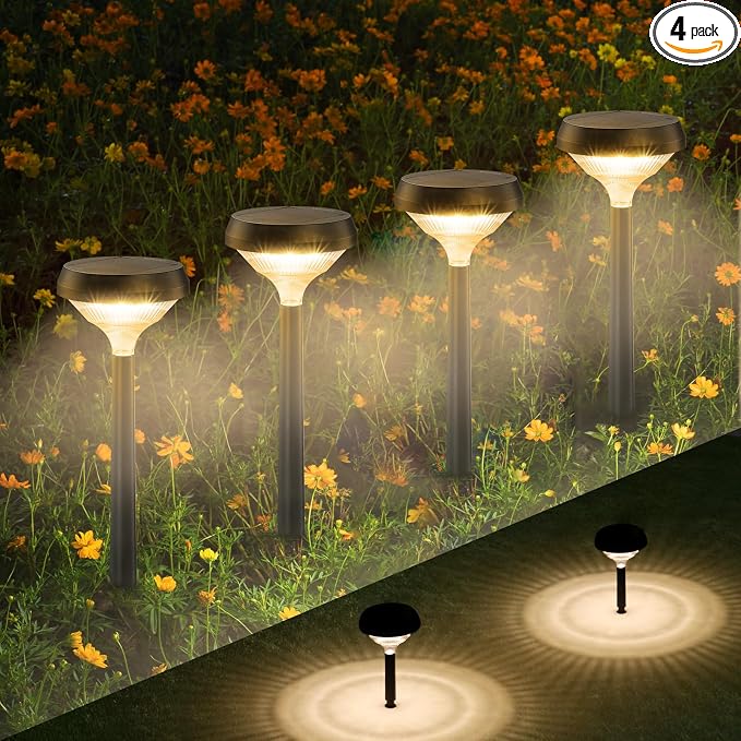 Linkind Solar Pathway Lights 4 Pack, Solar Lights Outdoor, Warm White Path by Linkind