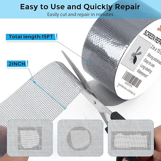 Secopad Grey Window Screen Repair Tape, 2IN X 15FT Screen Repair Kit - Image 2
