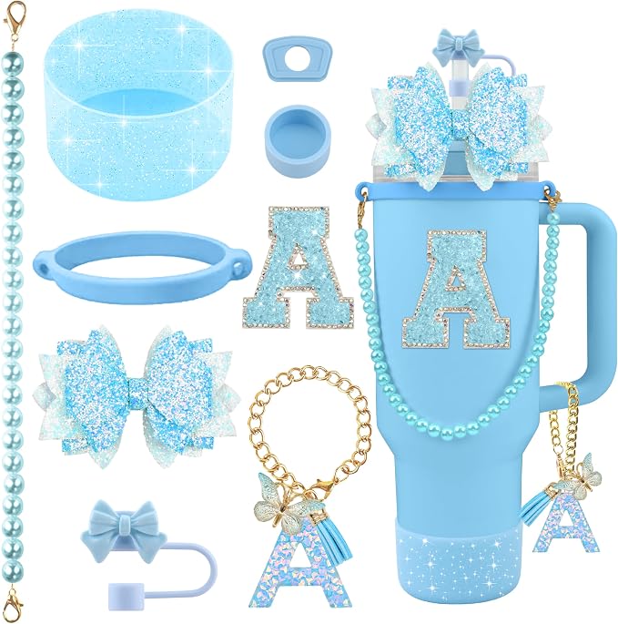 9PCS Blue for Stanley Cup Accessories Set Bling Initials Bow Charms for Stanley by Unknown