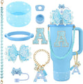 9PCS Blue for Stanley Cup Accessories Set Bling Initials Bow Charms for Stanley by Unknown