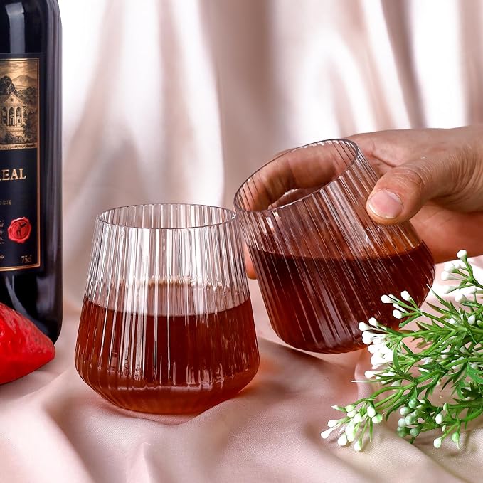 Lueumxc 40 Pack Plastic Ribbed Wine Glasses, 14Oz Origami Disposable Wine - Image 5