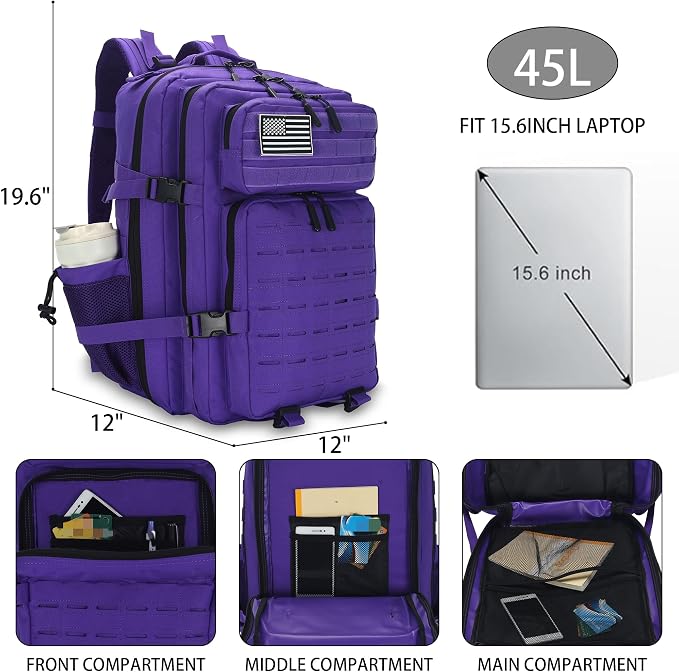 Sparklekle Military Tactical Backpack 45L 3 Day Assault Pack Waterproof Molle - Image 2