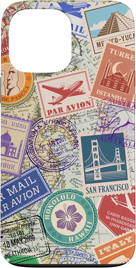 World Map Travel Passport Stamps Postage Stamp Case by Unknown