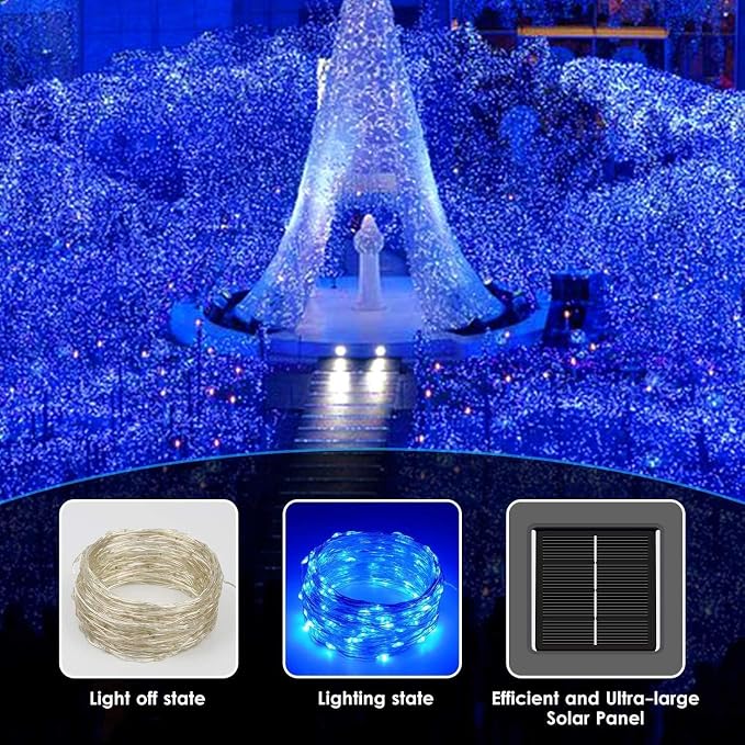 Blue Solar String Lights Outdoor, 2 Pack Total 80FT 200 LED Solar Twinkle Lights - Image 2