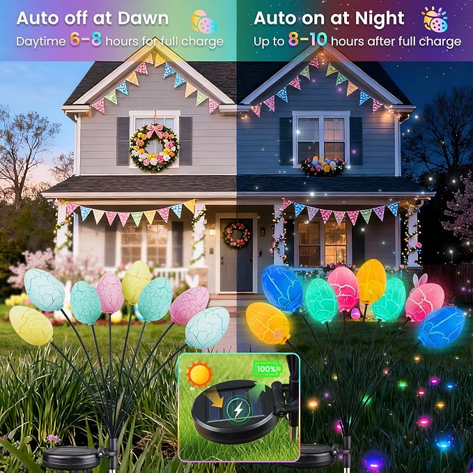 4 Pack 32 Led Solar Easter Egg Lights, Colorful Garden Swaying Firefly Lights - Image 3