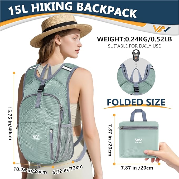 15L Foldable Hiking Backpack, Lightweight Packable Waterproof Machine Washable - Image 2