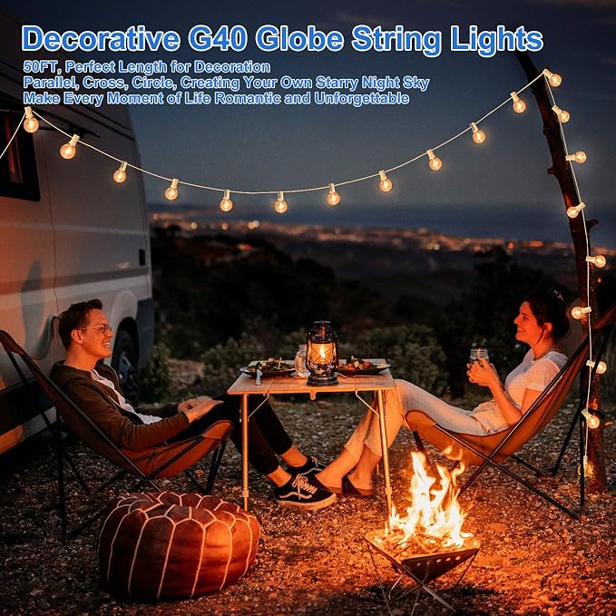 Bosceos Outdoor G40 LED Globe String Lights 50FT Dimmable Shatterproof - Image 2