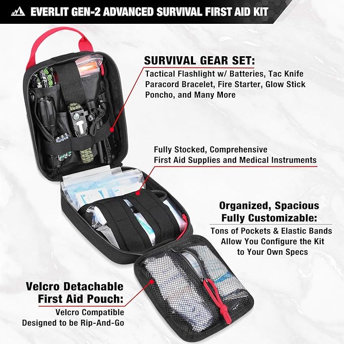 Everlit Survival Upgraded Survival First Aid Kit Emergency Gear Trauma Kit - Image 2