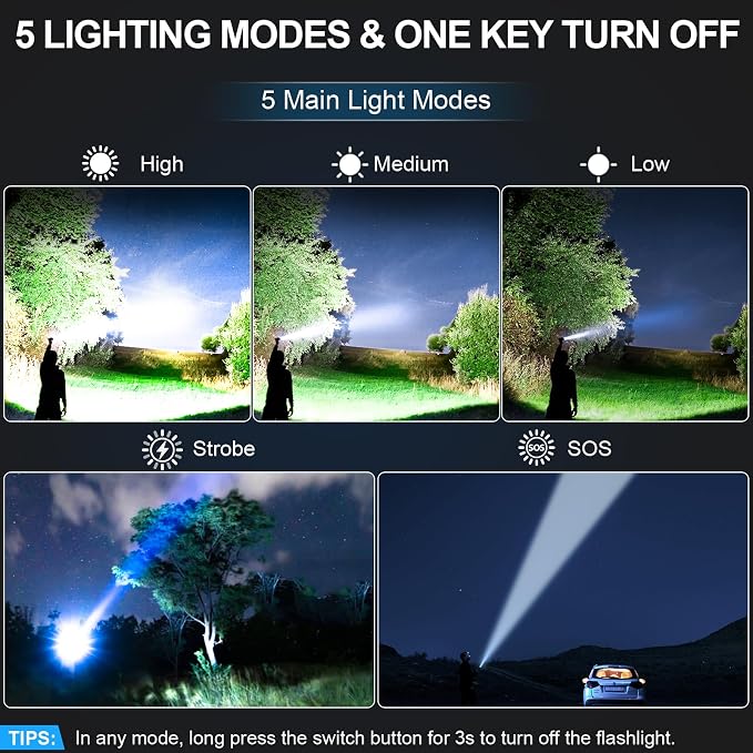Rechargeable Tactical Flashlights 2000 High Lumens - 5000mAh Super Bright LED - Image 7