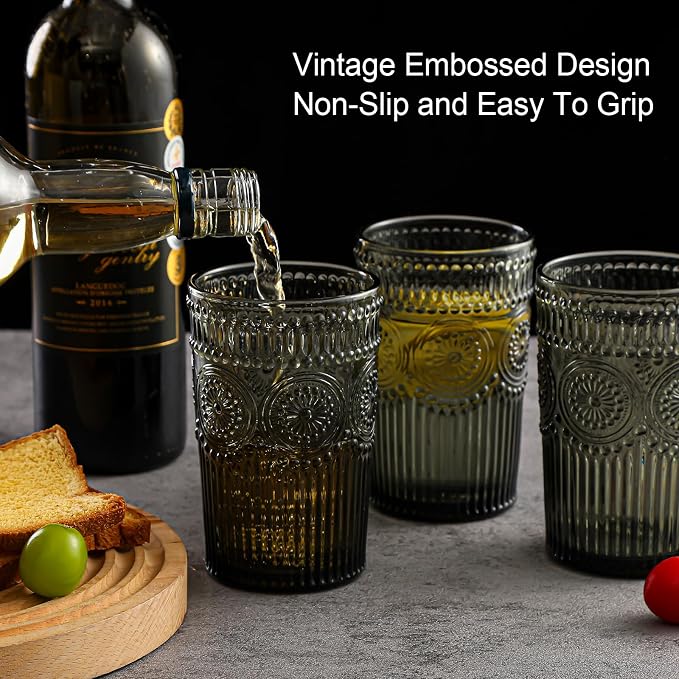 ZMOWIPDL Vintage Glassware Drinking Glasses Set of 6, 13 oz Grey Textured - Image 7