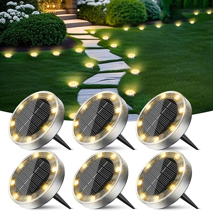 Peasur Solar Ground Lights Outdoor, 6 Pack Flat Solar Powered Disc Lights by Peasur