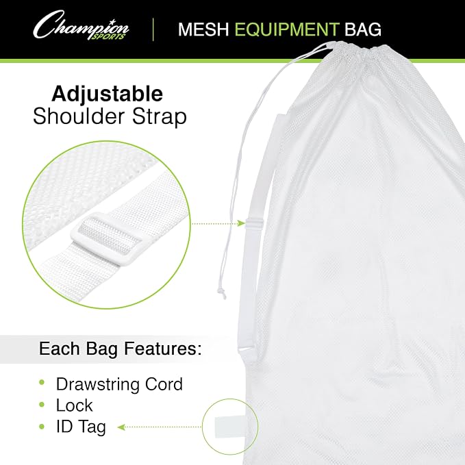 Champion Sports Mesh Equipment Bag – Heavy-Duty Nylon Drawstring Bag - Image 3