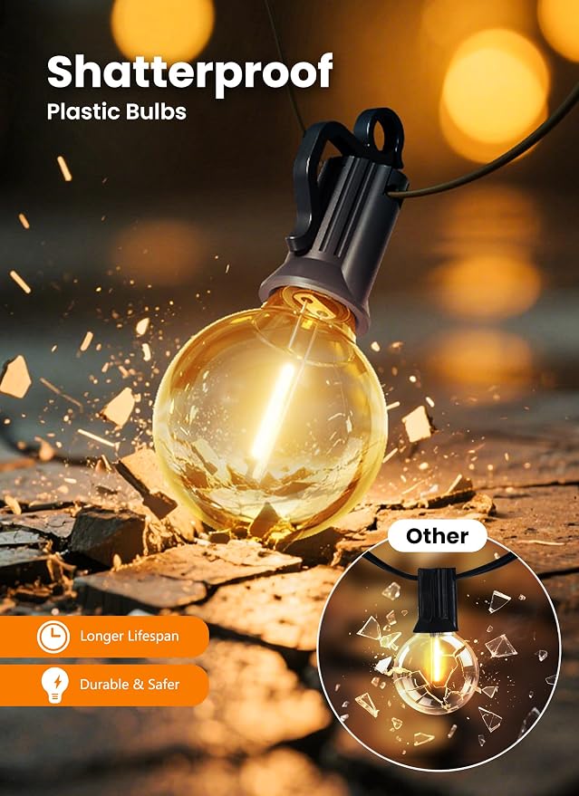 Outdoor String Patio Lights, 50FT 25 LED Patio Lights Waterproof, Connectable - Image 4