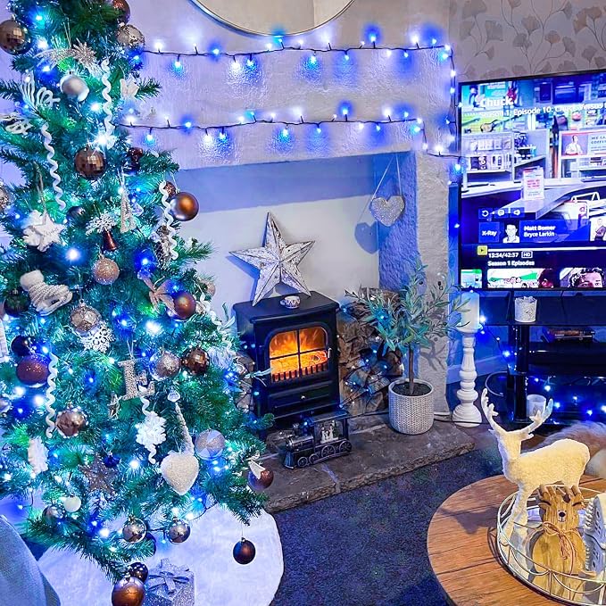 JMEXSUSS 66ft 200 LED Blue and White Outdoor Christmas String Lights, Expandable - Image 3